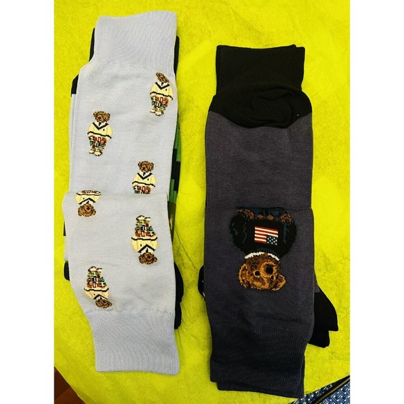 Polo Ralph Lauren Men's Crew Dress Socks Polo Bear Novelty Cotton Blend 2 Pairs - Picture 11 of 12